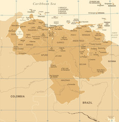 Fototapeta na wymiar Venezuela Map - Vintage Detailed Vector Illustration