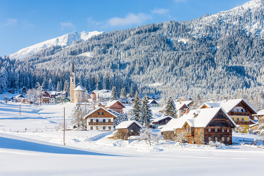 Gosau mountain village in winter, Upper Austria, Austria