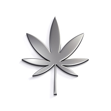 Silver Cannabis Leaf Isolated on White Background. 3D Render Illustration