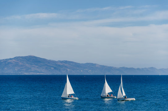 Fototapeta Luxury yachts at Sailing regatta in Santa Barbara