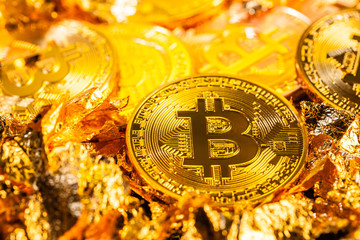Golden bitcoin coin macro