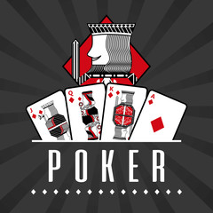 deck of card casino poker king diamond black rays background vector illustration