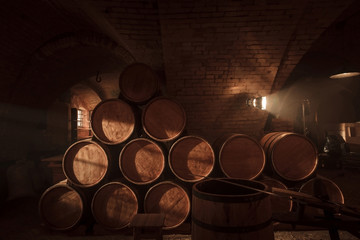 Barrel making workshop in old basement.