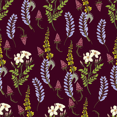 Spring seamless pattern of wild flowers for textile design