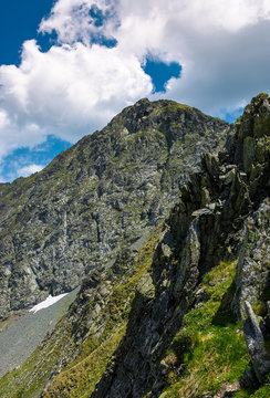 rocky cliffs of Fagaras mountains in summertime. beautiful nature scenery on high altitude