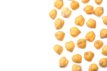 chickpeas isolated on white background. top view