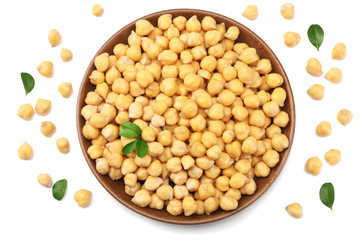 chickpeas isolated on white background. top view
