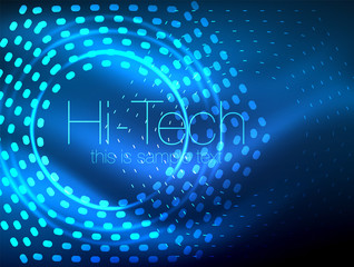 Glowing neon dotted shape abstract background, technology shiny concept design, magic space geometric background