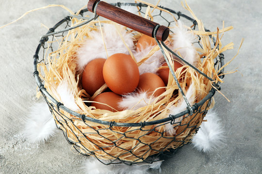 Egg. Fresh farm eggs on a wooden rustic background.