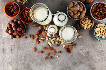 Obraz na płótnie Canvas Alternative types of milks. Vegan substitute dairy milk.