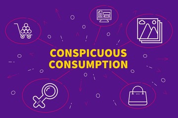 Conceptual business illustration with the words conspicuous consumption