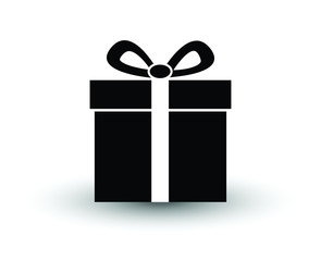 black and white flat gift present icon vector illustration with shadow