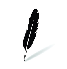 black and white flat simple feather quill pen icon vector illustration with shadow