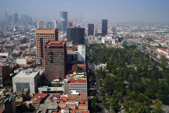 Aerical View of Mexico City with early morning smog