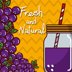 glassware jar juice grape fruit fresh and natural vector illustration