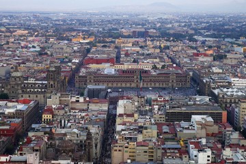 Fototapeta na wymiar Aerial view of Mexico City center and Zocalo (Plaza de la Constitucion), Mexico