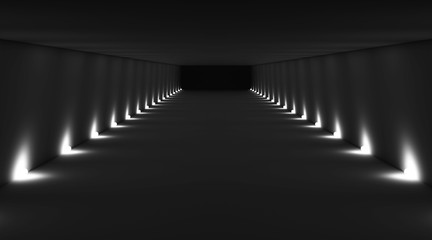 Abstract dark empty tunnel interior 3 d