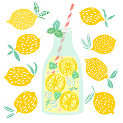 Vector lemonade illustration Lemon juice drink