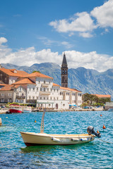 Historic town of Perast at Bay of Kotor in summer, Montenegro - obrazy, fototapety, plakaty