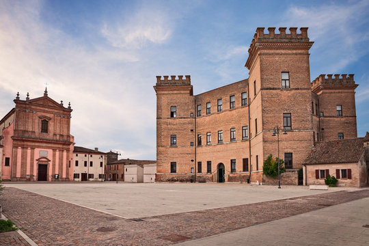 Mesola, Ferrara, Emilia-Romagna, Italy: church and castle in the town square