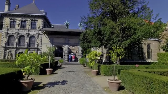 Garden in Rubens house in Antwerp, Belgium on a sunny day. Slow motion.