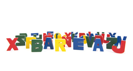 Many vintage wooden letters