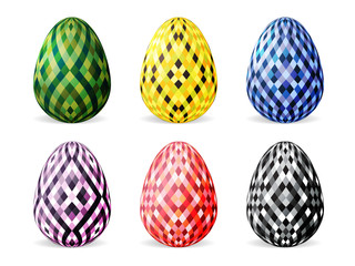 Set of Easter eggs with geometric pattern. Realistic style. Vector illustration.