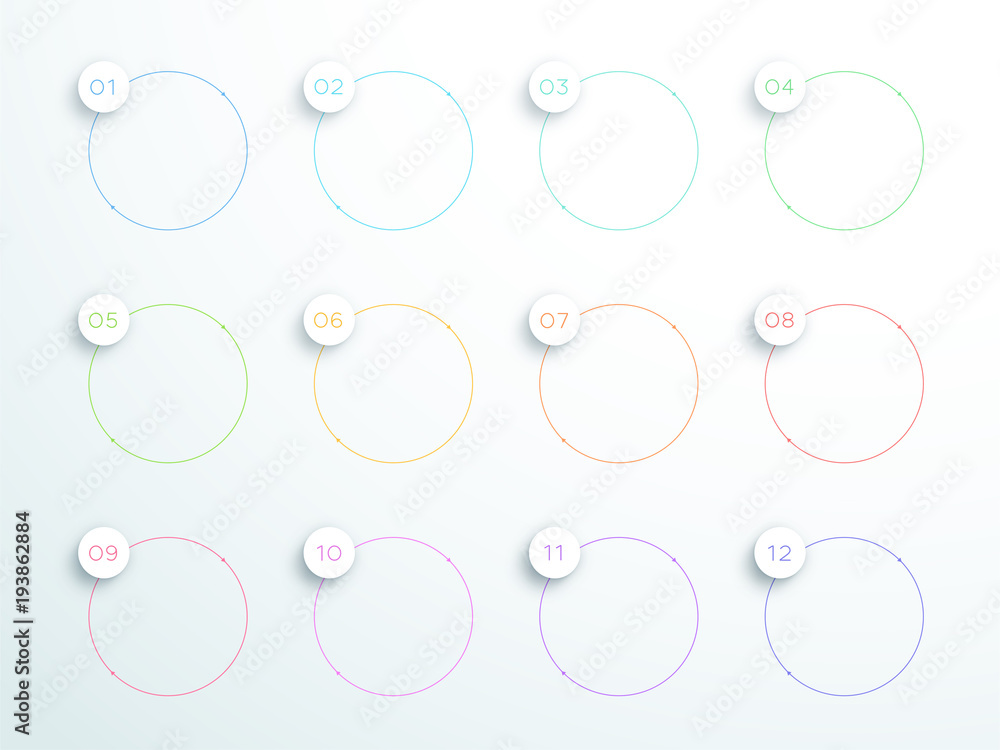 Aufkleber numbered circle outlined text boxes 1 to 12 vector