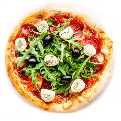 Delicious  italian classic original pepperoni pizza isolated on white background, close up.