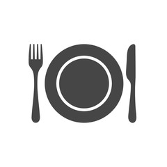 Plate, fork and knife icon