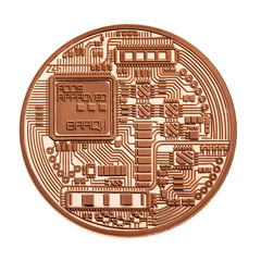 Copper cryptocurrency coin isolated
