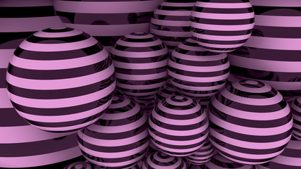 Pink and black striped balls 3D rendering