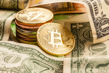 Bitcoin stack on Dollar bills