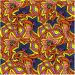 Seamless paisley red, orange, yellow, blue, violet pattern stock vector illustration