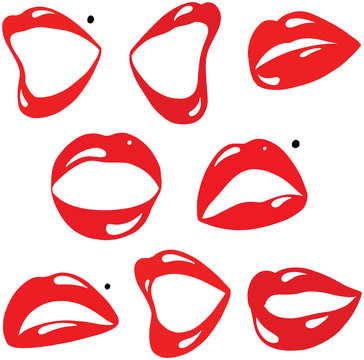 Sexy Red Lips and Mouth Cartoon Vector Collection