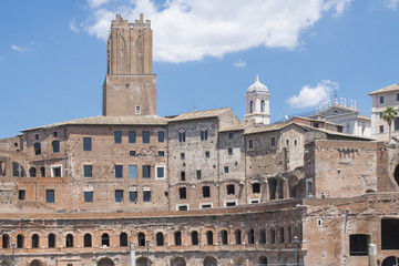 Obraz premium Detail of Roman Forum. Ruins of times of the Roman Empire. Tower of Milizie, Trajan's Market. Rome, Italy