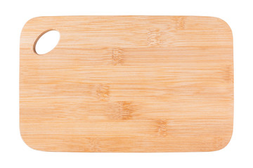 wooden cutting board on white background, side view