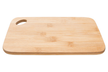 wooden cutting board on white background, side view
