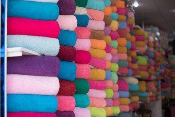 Row of towels in a shop