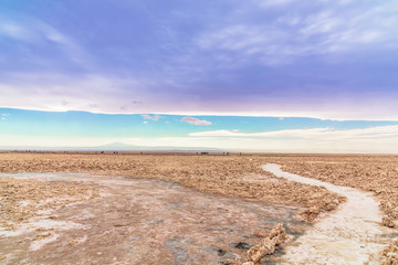 View on salt landscape by lagoon Cejar in the desert of Atacama - Chile