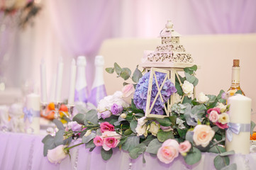 Decoration of the hall with flowers and fabric 614.