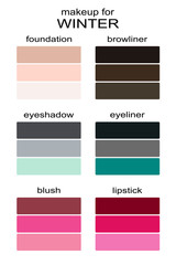 Best makeup colors for winter type of appearance. Seasonal color analysis palette