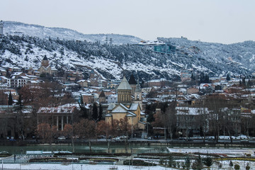 Fototapeta na wymiar snowy tbilisi view churches