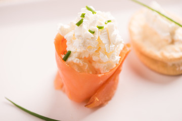 Smoked Salmon and soft chees canapes appetizers