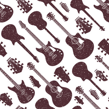 Retro styled vector guitars seamless pattern or background