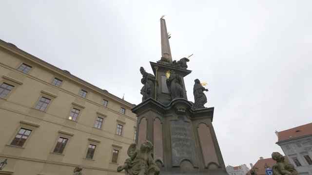 The Holy Trinity Column is installed in Mal&aacute; Strana, Prague, Czech Republic.