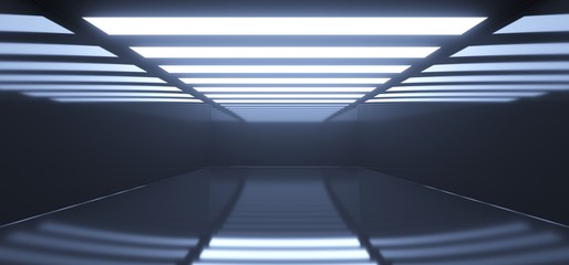 Obraz premium 3D Rendering Of Realistic Empty Dark Room With Lights