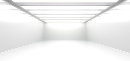 3D Rendering Of Realistic Empty White Room With Lights