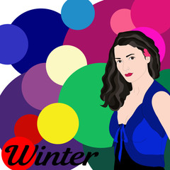 
Stock vector winter type of female appearance. Face of young woman. Seasonal color analysis palette
