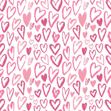 Seamless hearts pattern. Vector repeating texture. Pink ornament for wrapping paper, kids textile design or fashion prints. Valentines day or wedding decoration.